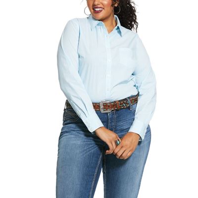 Ariat Western: Wrinkle Resist Kirby Stretch Camisa Mujer - Azules Claro (VHTEU7453)